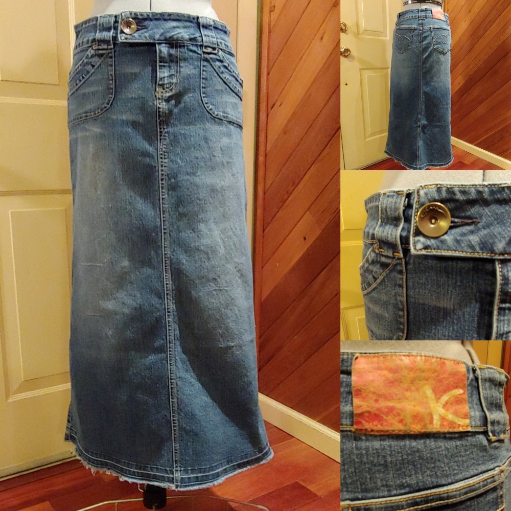 Kama maxi denim skirt raw hem size 5